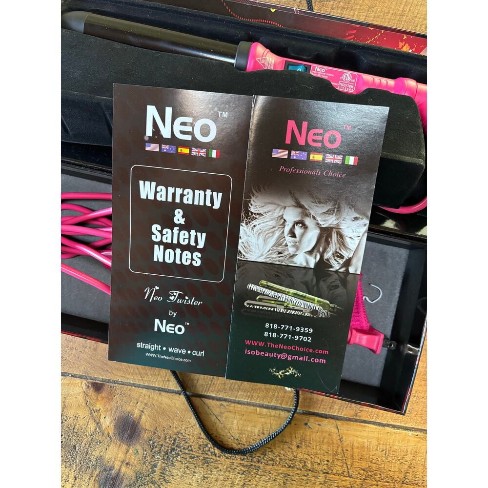 NIB NEO Twister Tourmaline Ceramic Curling Wand Pink And Black 32mm Barrel - Picture 4 of 8